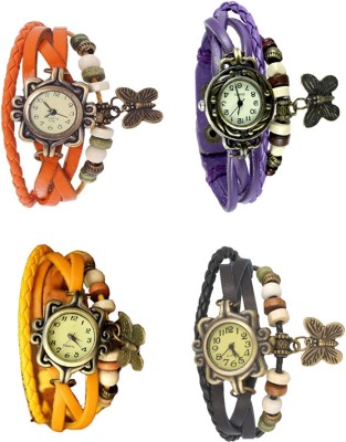 NS18 Vintage Butterfly Rakhi Combo of 4 Orange, Yellow, Purple And Black Analog Watch  - For Women   Watches  (NS18)