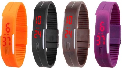 NS18 Silicone Led Magnet Band Watch Combo of 4 Orange, Black, Brown And Purple Digital Watch  - For Couple   Watches  (NS18)