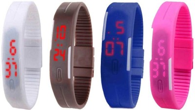 NS18 Silicone Led Magnet Band Combo of 4 White, Brown, Blue And Pink Digital Watch  - For Boys & Girls   Watches  (NS18)