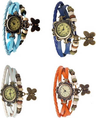 View NS18 Vintage Butterfly Rakhi Combo of 4 Sky Blue, White, Blue And Orange Analog Watch  - For Women Wrist Watches Price Online(NS18)