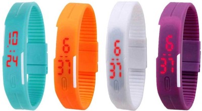 NS18 Silicone Led Magnet Band Watch Combo of 4 Sky Blue, Orange, White And Purple Digital Watch  - For Couple   Watches  (NS18)