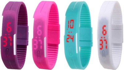 NS18 Silicone Led Magnet Band Combo of 4 Purple, Pink, Sky Blue And White Digital Watch  - For Boys & Girls   Watches  (NS18)