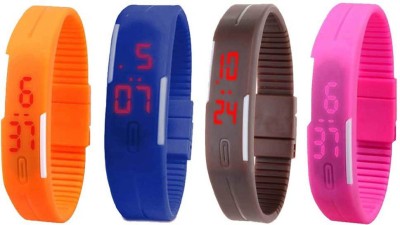 NS18 Silicone Led Magnet Band Combo of 4 Orange, Blue, Brown And Pink Digital Watch  - For Boys & Girls   Watches  (NS18)