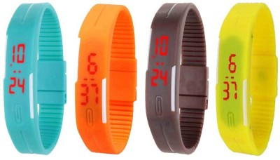 NS18 Silicone Led Magnet Band Combo of 4 Sky Blue, Orange, Brown And Yellow Digital Watch  - For Boys & Girls   Watches  (NS18)