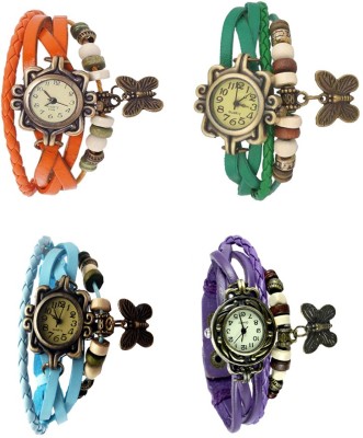 NS18 Vintage Butterfly Rakhi Combo of 4 Orange, Sky Blue, Green And Purple Analog Watch  - For Women   Watches  (NS18)