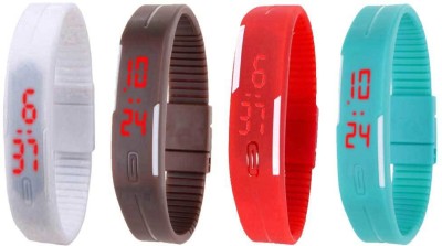 NS18 Silicone Led Magnet Band Watch Combo of 4 White, Brown, Red And Sky Blue Digital Watch  - For Couple   Watches  (NS18)