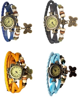 NS18 Vintage Butterfly Rakhi Combo of 4 Blue, Yellow, Black And Sky Blue Analog Watch  - For Women   Watches  (NS18)