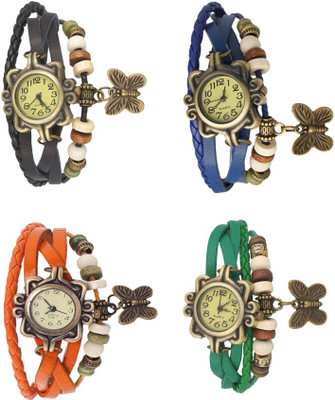 

NS18 Vintage Butterfly Rakhi Combo of 4 Black, Orange, Blue And Green Watch - For Women