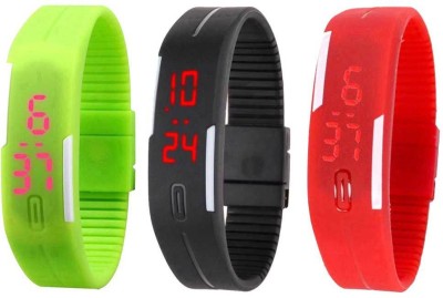 NS18 Silicone Led Magnet Band Combo of 3 Green, Black And Red Digital Watch  - For Boys & Girls   Watches  (NS18)