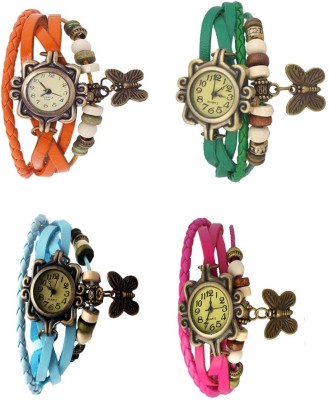 NS18 Vintage Butterfly Rakhi Combo of 4 Orange, Sky Blue, Green And Pink Analog Watch  - For Women   Watches  (NS18)