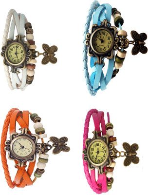 

Kissu Vintage Rakhi Combo of 4 White, Orange, Sky Blue And Pink Watch - For Women