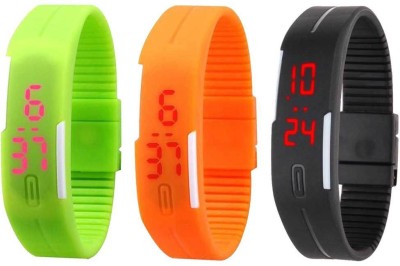 NS18 Silicone Led Magnet Band Combo of 3 Green, Orange And Black Digital Watch  - For Boys & Girls   Watches  (NS18)