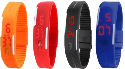 NS18 Silicone Led Magnet Band Combo of 4 Orange, Red, Black And Blue Digital Watch  - For Boys & Girls   Watches  (NS18)
