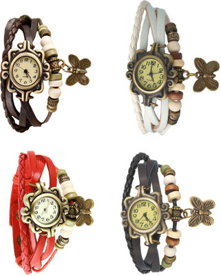 

Kissu Vintage Rakhi Combo of 4 Brown, Red, White And Black Watch - For Women