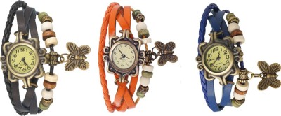 NS18 Vintage Butterfly Rakhi Watch Combo of 3 Black, Orange And Blue Analog Watch  - For Women   Watches  (NS18)