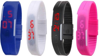 NS18 Silicone Led Magnet Band Combo of 4 Blue, White, Black And Pink Digital Watch  - For Boys & Girls   Watches  (NS18)