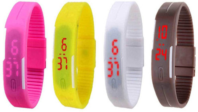 

NS18 Silicone Led Magnet Band Combo of 4 Pink, White, Yellow And Brown Watch - For Boys & Girls