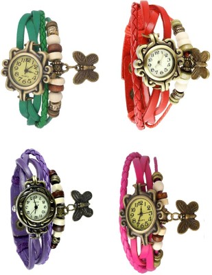 NS18 Vintage Butterfly Rakhi Combo of 4 Green, Purple, Red And Pink Analog Watch  - For Women   Watches  (NS18)