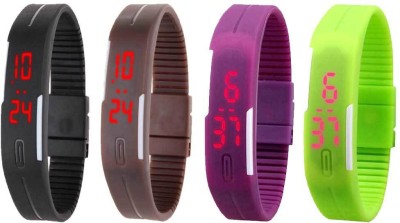 NS18 Silicone Led Magnet Band Combo of 4 Black, Brown, Purple And Green Digital Watch  - For Boys & Girls   Watches  (NS18)