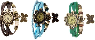 NS18 Vintage Butterfly Rakhi Watch Combo of 3 Brown, Sky Blue And Green Analog Watch  - For Women   Watches  (NS18)