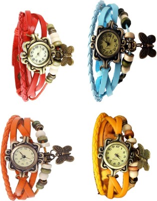 NS18 Vintage Butterfly Rakhi Combo of 4 Red, Orange, Sky Blue And Yellow Analog Watch  - For Women   Watches  (NS18)