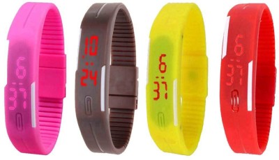 NS18 Silicone Led Magnet Band Watch Combo of 4 Pink, Brown, Yellow And Red Digital Watch  - For Couple   Watches  (NS18)