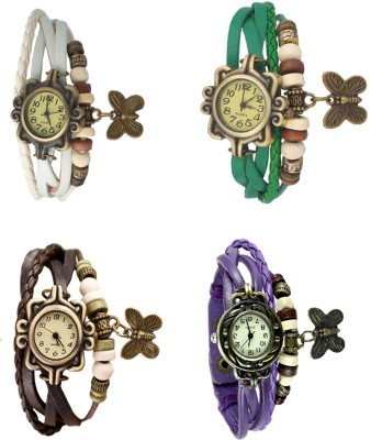 NS18 Vintage Butterfly Rakhi Combo of 4 White, Brown, Green And Purple Analog Watch  - For Women   Watches  (NS18)