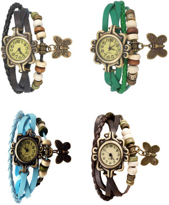 

Kissu Vintage Rakhi Combo of 4 Black, Sky Blue, Green And Brown Watch - For Women