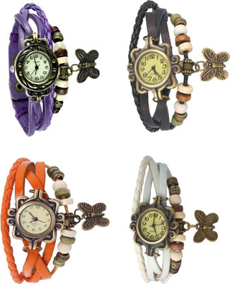 

Kissu Vintage Rakhi Combo of 4 Purple, Orange, Black And White Watch - For Women