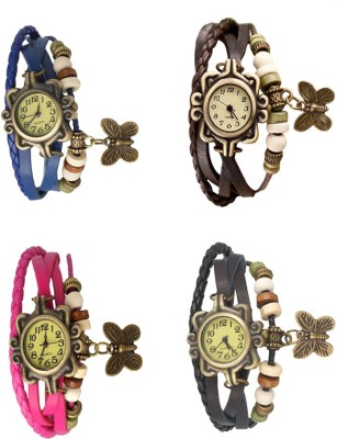 NS18 Vintage Butterfly Rakhi Combo of 4 Blue, Pink, Brown And Black Analog Watch  - For Women   Watches  (NS18)