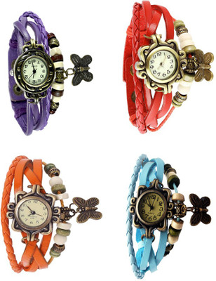 

Kissu Vintage Rakhi Combo of 4 Purple, Orange, Red And Sky Blue Watch - For Women