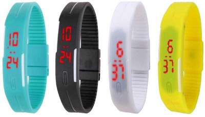 NS18 Silicone Led Magnet Band Combo of 4 Sky Blue, Black, White And Yellow Digital Watch  - For Boys & Girls   Watches  (NS18)