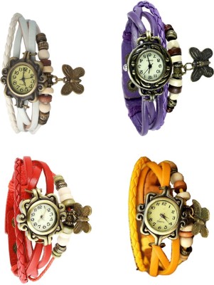 NS18 Vintage Butterfly Rakhi Combo of 4 White, Red, Purple And Yellow Analog Watch  - For Women   Watches  (NS18)