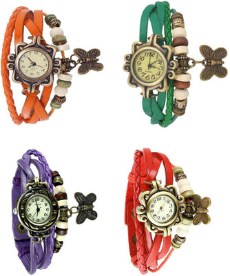 

NS18 Vintage Butterfly Rakhi Combo of 4 Orange, Purple, Green And Red Watch - For Women