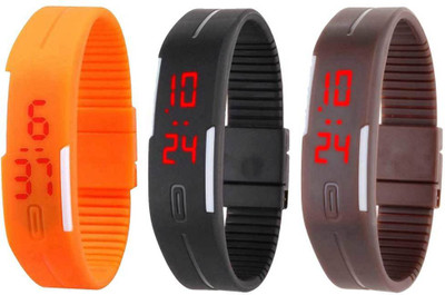

Kissu Led Band Watch Combo of 3 Orange, Black And Brown Watch - For Couple