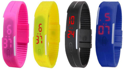 

NS18 Silicone Led Magnet Band Combo of 4 Pink, Yellow, Black And Blue Watch - For Boys & Girls