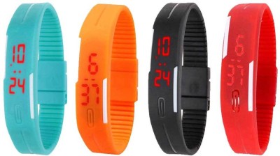 NS18 Silicone Led Magnet Band Watch Combo of 4 Sky Blue, Orange, Black And Red Digital Watch  - For Couple   Watches  (NS18)
