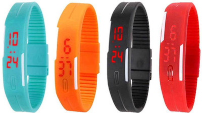 

Kissu Led Magnet Band Combo of 4 Sky Blue, Orange, Black And Red Watch - For Men & Women