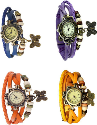 

NS18 Vintage Butterfly Rakhi Combo of 4 Blue, Orange, Purple And Yellow Watch - For Women