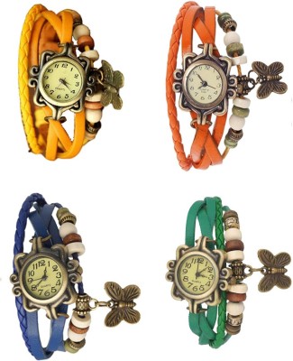 NS18 Vintage Butterfly Rakhi Combo of 4 Yellow, Blue, Orange And Green Analog Watch  - For Women   Watches  (NS18)