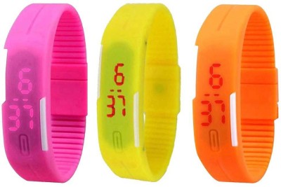 NS18 Silicone Led Magnet Band Combo of 3 Pink, Yellow And Orange Digital Watch  - For Boys & Girls   Watches  (NS18)
