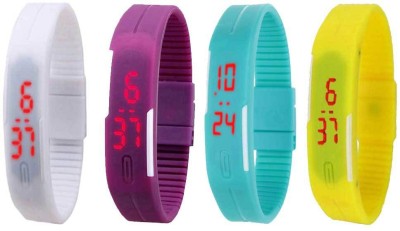 NS18 Silicone Led Magnet Band Combo of 4 White, Purple, Sky Blue And Yellow Digital Watch  - For Boys & Girls   Watches  (NS18)
