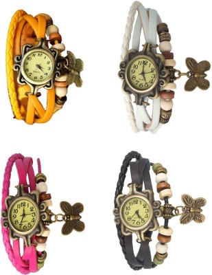 NS18 Vintage Butterfly Rakhi Combo of 4 Yellow, Pink, White And Black Analog Watch  - For Women   Watches  (NS18)