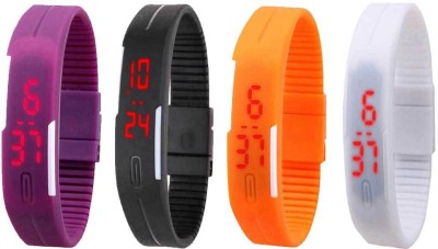 NS18 Silicone Led Magnet Band Combo of 4 Purple, Black, Orange And White Digital Watch  - For Boys & Girls   Watches  (NS18)