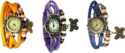NS18 Vintage Butterfly Rakhi Watch Combo of 3 Yellow, Purple And Blue Analog Watch  - For Women   Watches  (NS18)