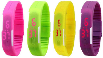 

NS18 Silicone Led Magnet Band Watch Combo of 4 Pink, Green, Yellow And Purple Watch - For Couple