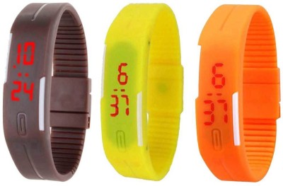 NS18 Silicone Led Magnet Band Combo of 3 Brown, Yellow And Orange Digital Watch  - For Boys & Girls   Watches  (NS18)