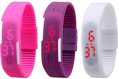 

Kissu Led Band Watch Combo of 3 Pink, Purple And White Watch - For Couple