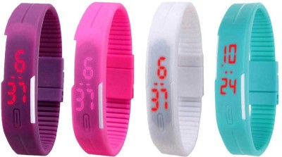 NS18 Silicone Led Magnet Band Watch Combo of 4 Purple, Pink, White And Sky Blue Digital Watch  - For Couple   Watches  (NS18)