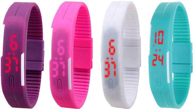 NS18 Silicone Led Magnet Band Watch Combo of 4 Purple, Pink, White And Sky Blue Digital Watch  - For Couple   Watches  (NS18)